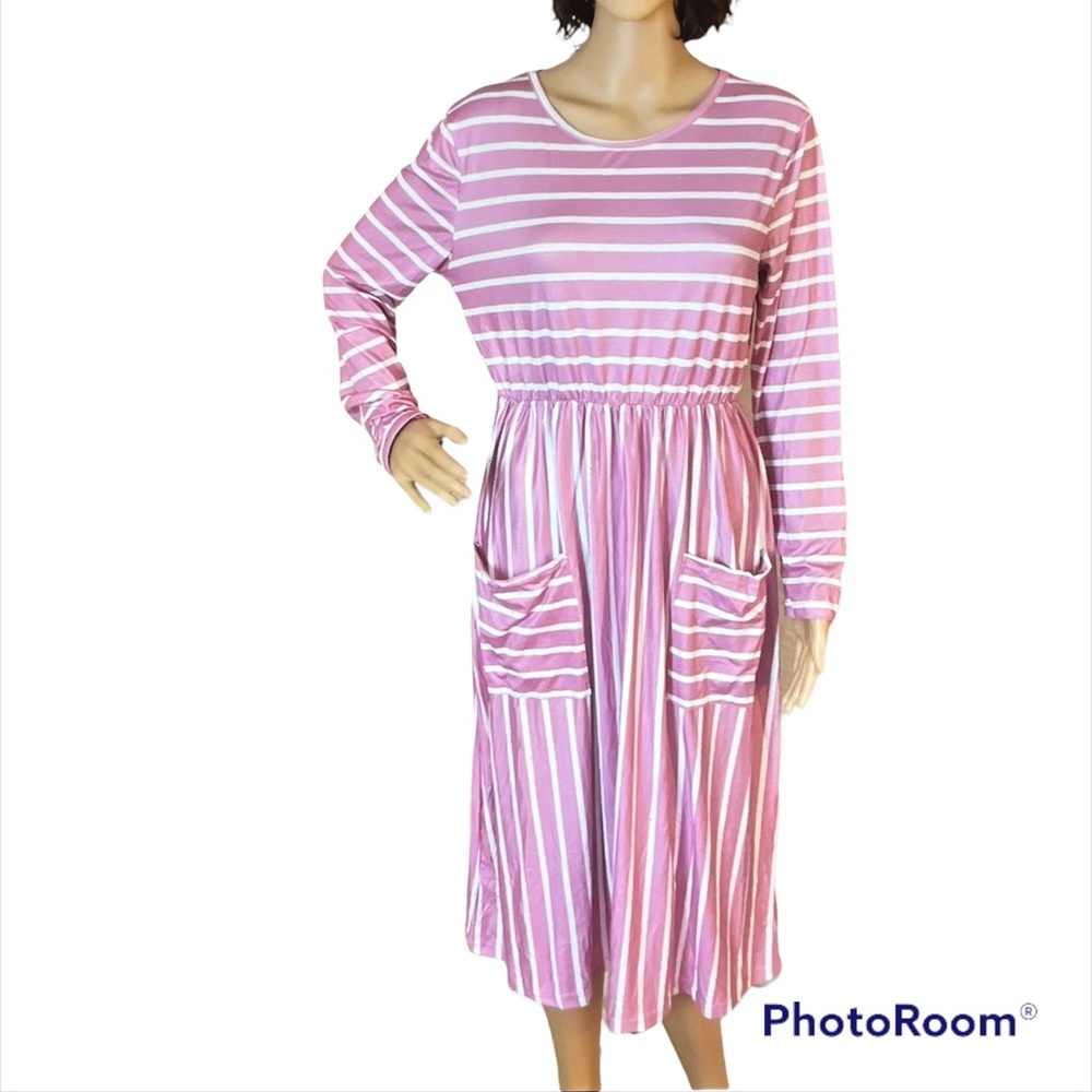 NIB Candy Stripe style dress with pockets size L